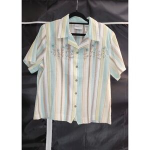 Alfred Dunner Women's Striped Embroidered Floral Shirt Size 14